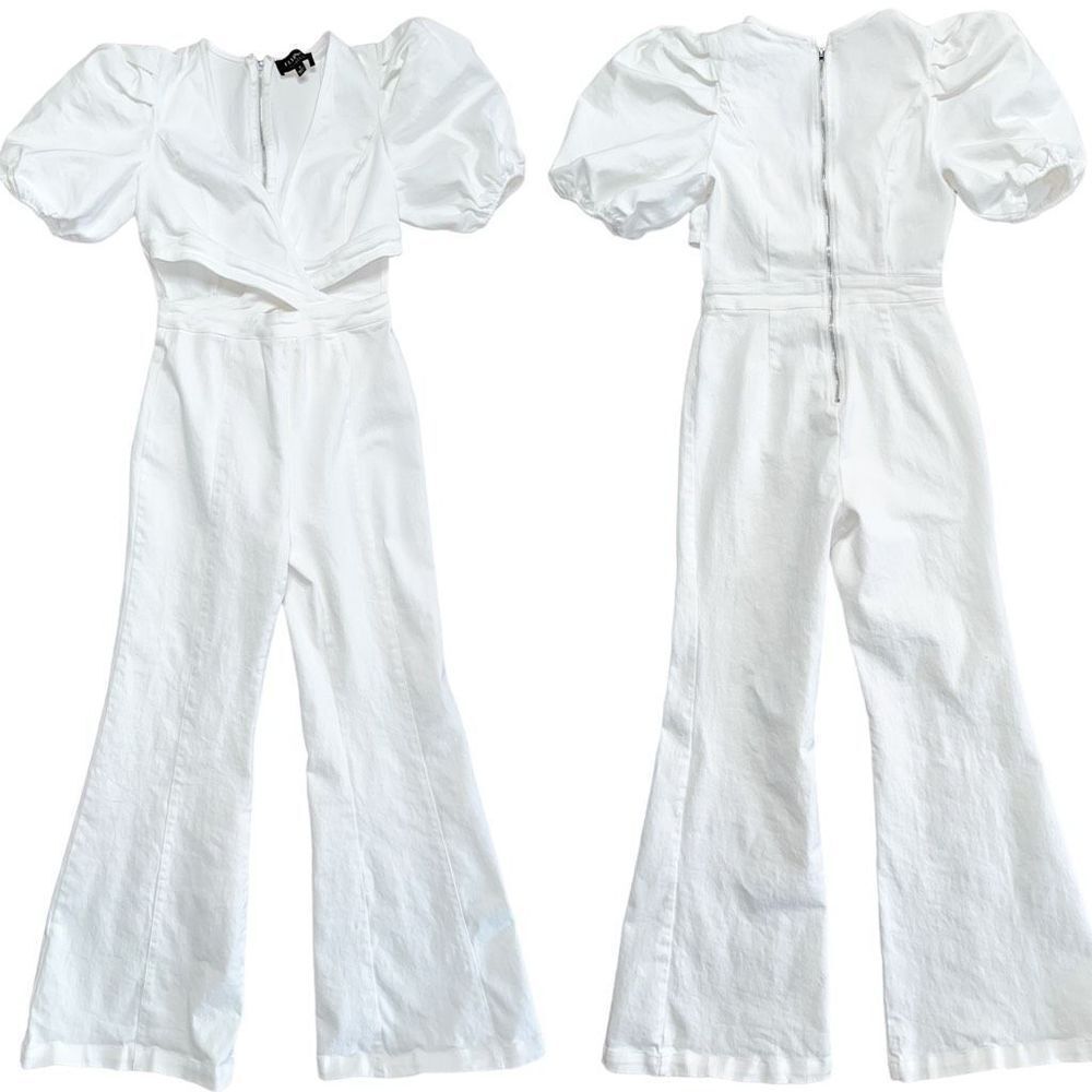Flying Tomato Denim Jumpsuit Cutout White Small - Picture 2 of 9